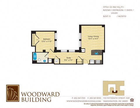 Floor Plan G1 Woodward at The Woodward Building Apartments, Washington, DC 20005